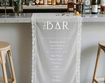 Lace Wedding Bar Sign: Sheer Fabric Cocktail Menu Banner,BAR03