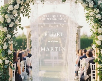 Placa de linho personalizada para boas-vindas de casamento: decoração minimalista em tecido