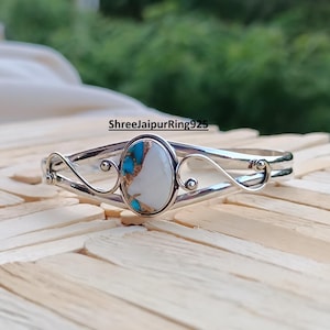 Oyster Copper Turquoise Bangle , 925 Sterling Silver Bangle , Handmade Bangle , Gift for Women , Natural Gemstone Bangle , Gift her