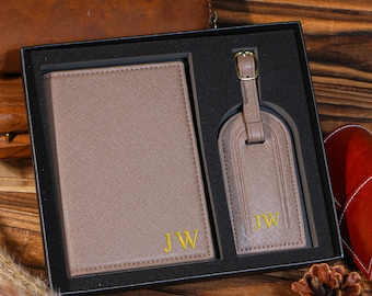 Personalized Leather Passport Holder Gift Set,Custom Passport case and Luggage Tag,Wedding Travel Gift,Travel Set Accessories,Honeymoon Gift