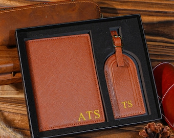 Juego de portapasaporte y etiqueta para equipaje personalizados, funda de pasaporte de cuero personalizada, regalos de viaje, regalo de boda personalizado, regalo de San Valentín personalizado