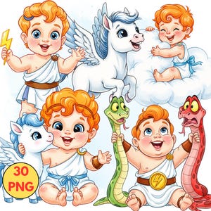 Baby Hercules Watercolor Clipart, Cute Cartoon PNG, Hercules Birthday, Hercules Baby Shower, Baby Hercules & Pegasus Clipart, Cute Hercules