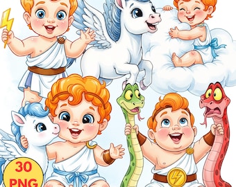 Clipart acquerello di Baby Hercules, PNG di cartone animato carino, compleanno di Hercules, baby shower di Hercules, clipart di Baby Hercules e Pegasus, Hercules carino