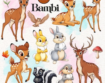 Bambi And Thumper, Bambi Clipart, Bambi Watercolor PNG, Thumper Bambi,  Cute Deer clipart, Bambi Woodland, Bambi Cake Topper, Bambi Birthday