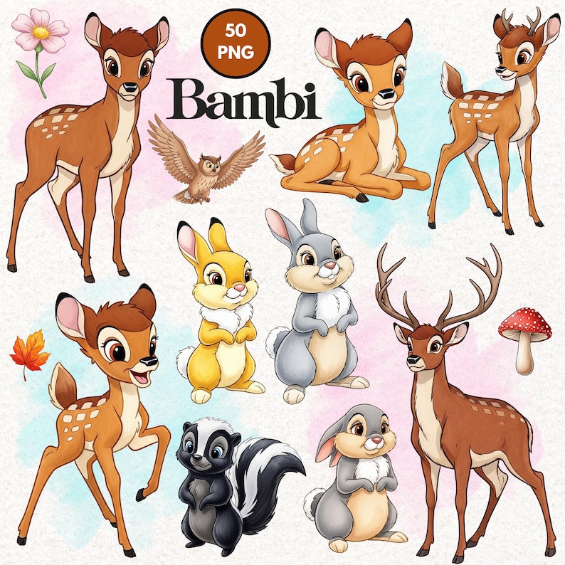 Bambi and Thumper, Bambi Clipart, Bambi Watercolor PNG, Thumper Bambi ...