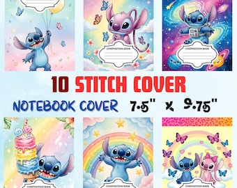 Lilo And Stitch Composition Notebook Cover, Back To School Printable, Stitch Composition Book Covers, Canva Editablle, Stitch Angel Bundle 1