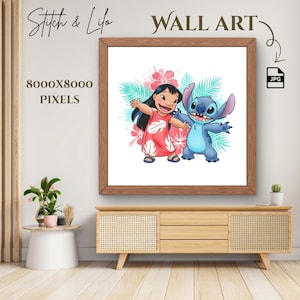 Stitch and Lilo Wall Art for Kids Room JPG, Stitch Lilo Decor, Kids Room Wall Art, Stitch Nursery Decor, Watercolor Stitch, Digital Download