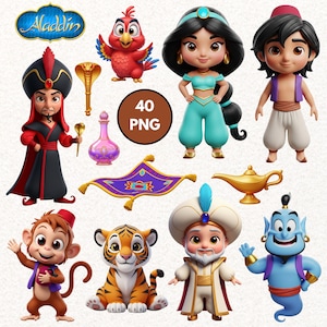 Cute Baby Jasmine Clipart, Arabian Princess PNG, Tiger, Monkey, Castle, Genie, Princess Jasmine, Printable Jasmine PNG, Jasmine Birthday