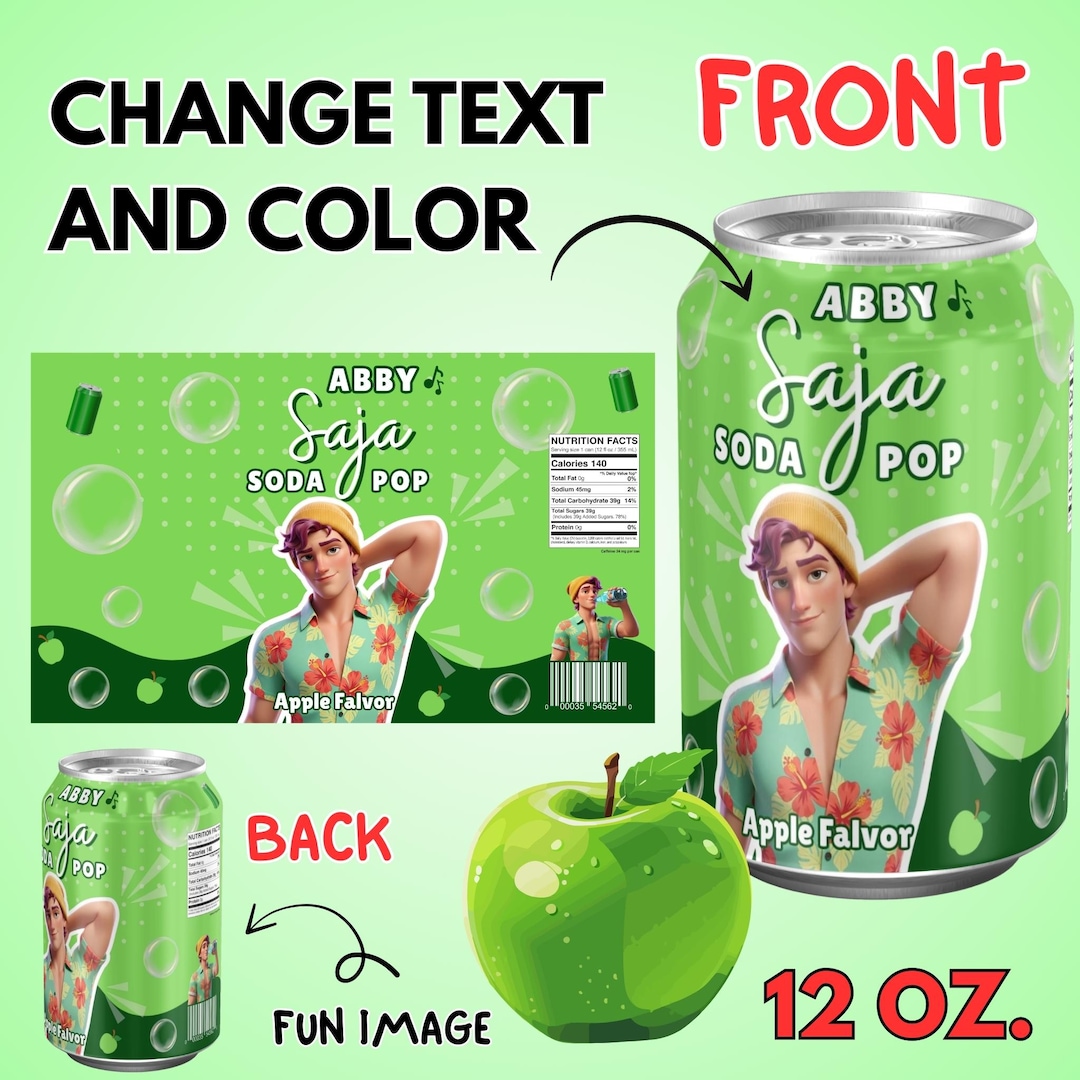 Kpop Demon Hunters Label, Saja Boys Soda Pop Can Label, Abby Saja ...