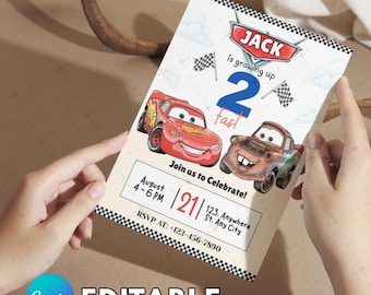 Tarjeta de invitación de Cars McQueen, invitación de cumpleaños de Cars, invitación de Rayo McQueen Mater, invitación de cumpleaños, invitaciones de cumpleaños infantiles