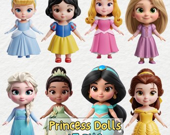 Muñecas princesas PNG, linda muñeca princesa, baby shower infantil, princesas de cuentos de hadas, paquete de princesas PNG, lindas princesas niñas