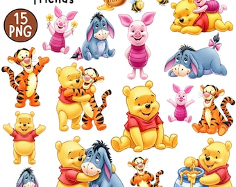 Classic Winnie the Pooh PNG Clipart, Vintage Pooh Baby Shower, Eeyore Piglet Tigger, Winnie the Pooh Birthday, Watercolor Pooh Cliparts PNG