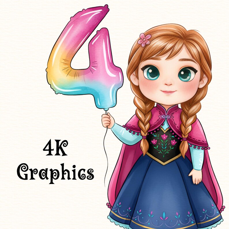 Karton Anna Princess Anna Ballon Cliparts, Watercolor Anna Holding Number Ballons ...