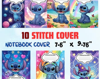 Stitch and Lilo Composition Notebook Cover, Back To School Printable, Stitch Composition Notebook Cover, Canva Template, Stitch Bundle 4