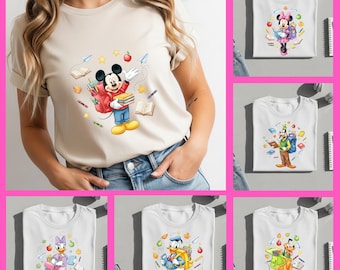Paquete de regreso a clases de Mickey Mouse y sus amigos, camiseta de regreso a clases, camiseta del primer día de clases para maestros y niños, camiseta de Mickey y Minnie