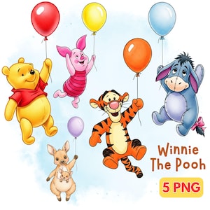 Winnie the Pooh Watercolor Clipart, Pooh Baby Shower PNG, Winnie the Pooh and Friends PNG, Pooh Birthday, Piglet, Kanga, Eeyore, Tigger PNG