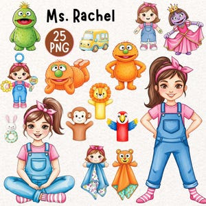 Ms Rachel Watercolor Cliparts, Cute Ms Rachel PNG, Ms Rachels Toys, Herbie Georgie Clipart, Miss Rachel Puppets, Ms Rachel & Friends Clipart