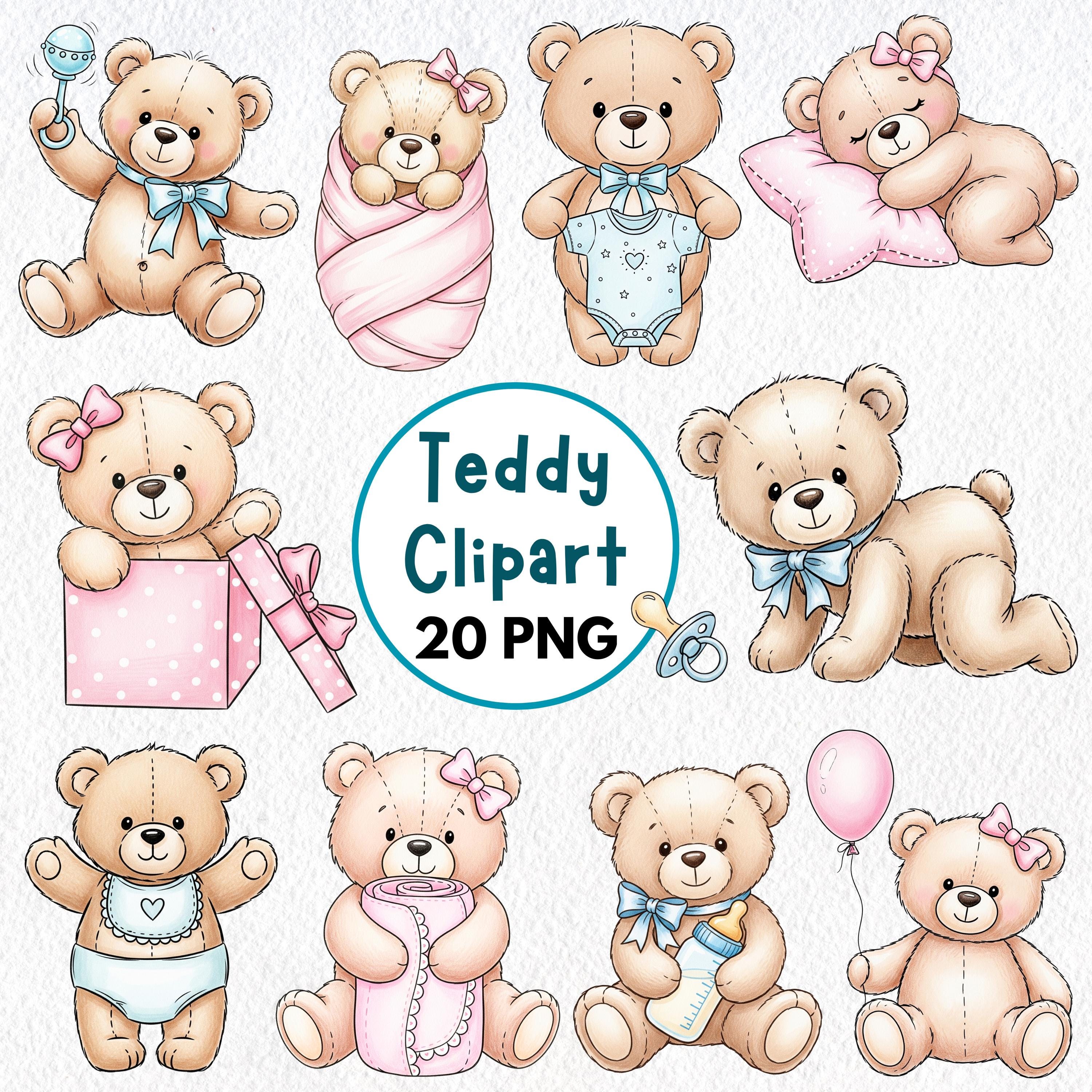 Teddy Bear Baby Shower Clipart Bundle | Boy & Girl PNG | Watercolor ...
