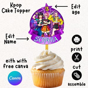 Custom Kpop Demon Hunter Cake Topper, Demon Hunter Birthday Party Favors, Printable Demon Hunters Cupcake Topper, K pop Demon Hunter Fan Art