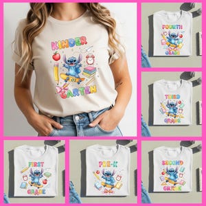 Stitch Preppy Back To School PNG, Blue Alien Back To School PNG Bundle, Preppy Pre-K To 4th Grade, Cute School PNG, T Shirt School Bundle
