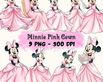 Minnie Maus Clipart,, Prinzessin Minnie PNG, Minnie Rosa Kleid Clipart, Minnie Royal Clipart, Aquarell Minnie Maus, Minnie Maus Geburtstag