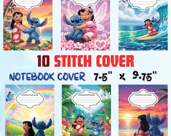 Funda para cuaderno de composición de Lilo y Stitch, imprimible para la vuelta al cole, funda para cuaderno de composición de Stitch, plantillas de Canva, paquete de Stitch Angel 2