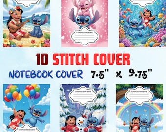 Lilo And Stitch Composition Notebook 10 Covers, Back To School Printable, Stitch Composition Cover, Canva Template, Stitch Angel Bundle 3