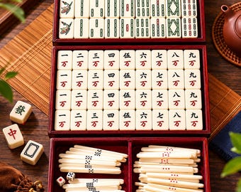 Vintage Japanese Mahjong Set | Bamboo Tiles, Wooden Case, Retro Asian Game