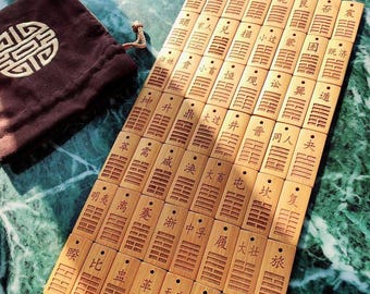 I Ching 64 Hexagram Bamboo Tags | Yi Jing Divination Kit with Book Chart (Lucky Bag)