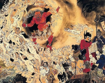 Ten Courts of Hell Scroll Painting | Chinese Underworld Judgement Art, Mythology Scroll