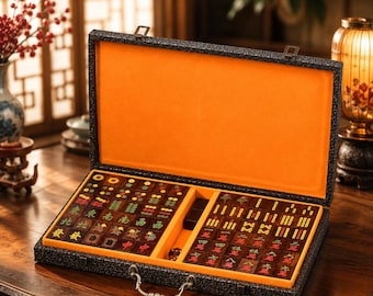 Vintage Bloodwood Style Mahjong Set with Storage Case | Luxury Asian Mahjong Tiles
