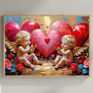 Cupid Angel Wall Art, Romantic Valentine&#39;s Day Cherub Print ,Digital Download pdf,