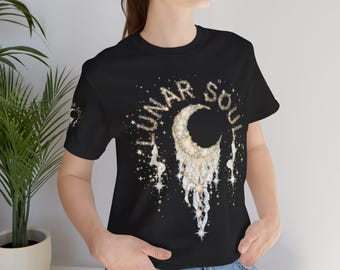 Lunar Soul Crescent Moon Tee | Celestial Stars Graphic Shirt