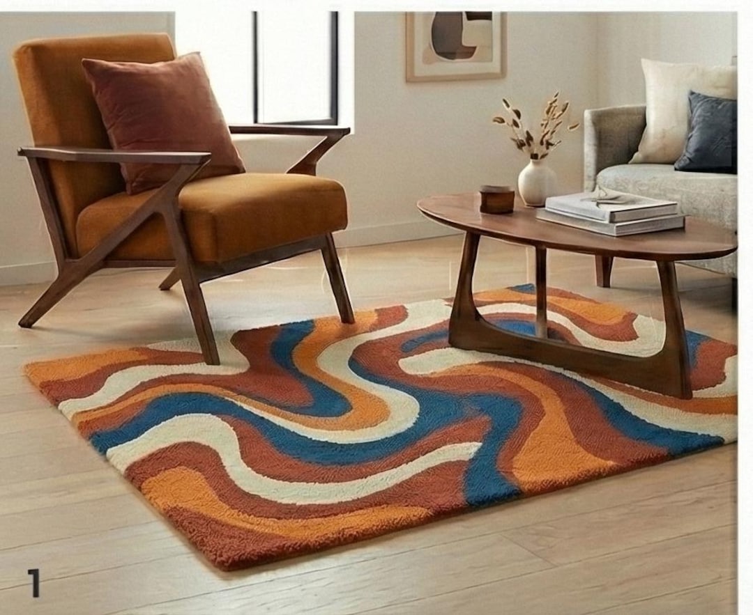 Hand-tufted Wool Rug, Abstract Organic Shapes, Mid-century Modern Boho ...
