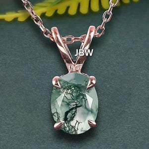 Oval cut natural moss agate gemstone 14k rose gold charm art deco engagement bridal pendant for women best anniversary gift christmas gift