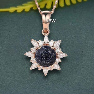 Round cut blue sandstone gemstone 14k rose gold snowflake shaped bridal pendant for women star stone pendant anniversary gift christmas gift