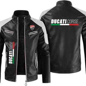 Handmade Men’s Ducati Black Leather Motorcycle Jacket, CE Armored, Genuine Cowhide, Racing Style, Waterproof, All-Season Biker Gear