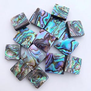 Natural Abalone Shell Square Cabochons, Iridescent Paua Shell Beads (8-30mm)