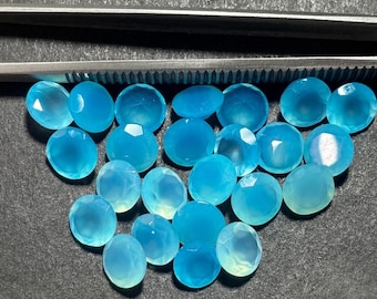 Blue Chalcedony Gemstones, 6mm Round Faceted, 5 Pcs