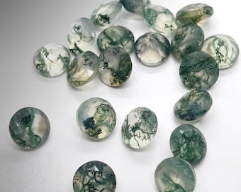 5 pcs lot 5mm Natural Moss Agate Round Faceted Cut: Loose Gemstone