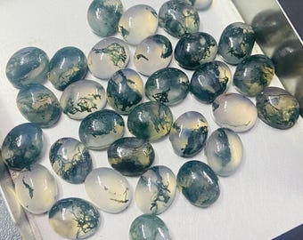 Cabochon ovale in agata muschiata naturale: gemma sfusa calibrata (da 3 x 5 mm a 12 x 16 mm)