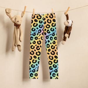 Rainbow Cheetah Kids Leggings, Neon Animal Print Pants, 90s Inspired Leopard Print Leggings for Girls and Toddlers