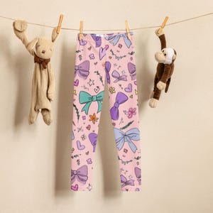 Pastel Bow & Heart Kids Leggings – Cute Colorful Girl’s Leggings