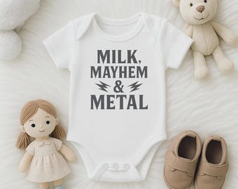 Body niemowlęce Milk Mayhem Metal: zabawny kombinezon z motywem muzyki rockowej