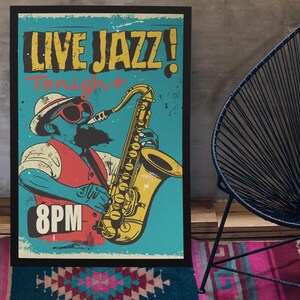Vintage Live Jazz Poster - Retro Music Art Print for Home Decor, Jazz Night, Gift for Music Lovers, Wall Art, Funky Decor