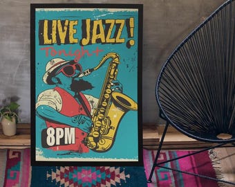 Vintage Live Jazz Poster: Retro Music Art Print