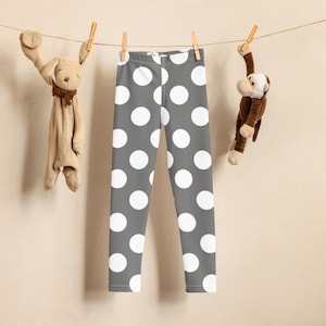 Polka Dot Kids Leggings – Gray and White All-Over Print, Cute and Comfy for Playtime and Everyday Wear