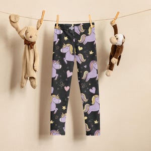 Magical Unicorn Kids Leggings – Black Leggings with Unicorns, Bows & Stars