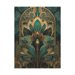 Art Deco Canvas Print: Gold & Green Mid-Century Modern Wall Art