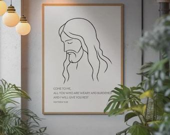 Jesus Line Art Print - Minimalist Christian Wall Art - Digital Download
